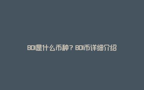 BDI是什么币种？BDI币详细介绍