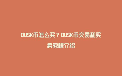 DUSK币怎么买？DUSK币交易和买卖教程介绍