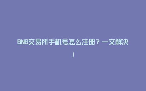 BNB交易所手机号怎么注册？一文解决！