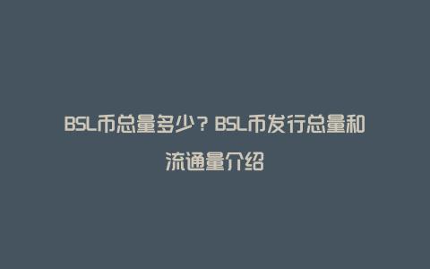 BSL币总量多少？BSL币发行总量和流通量介绍